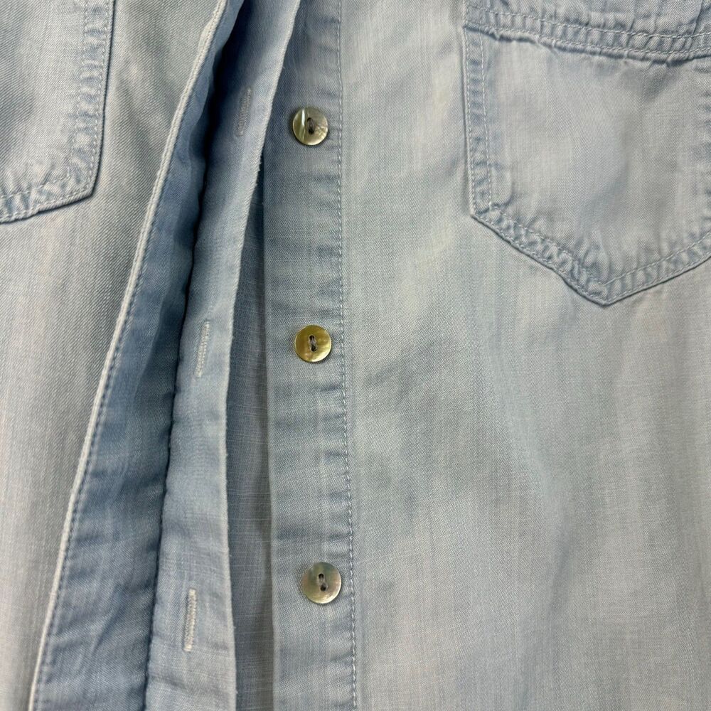 Liverpool Shirt Women's Small Blue Light Wash Chambray Denim Tunic Roll Tab Top - Picture 12 of 13